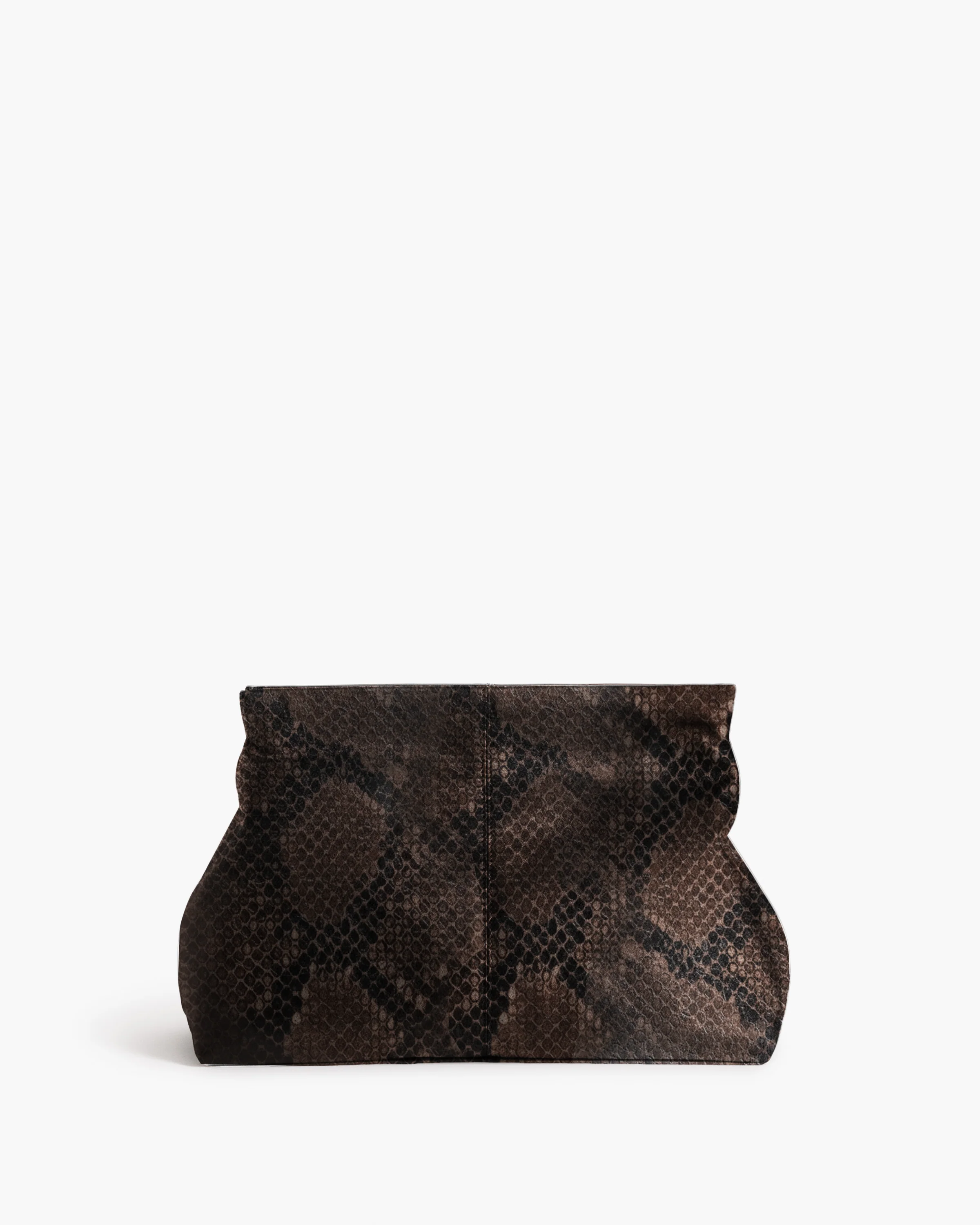 Clay Clutch Leather Chocolate Snake