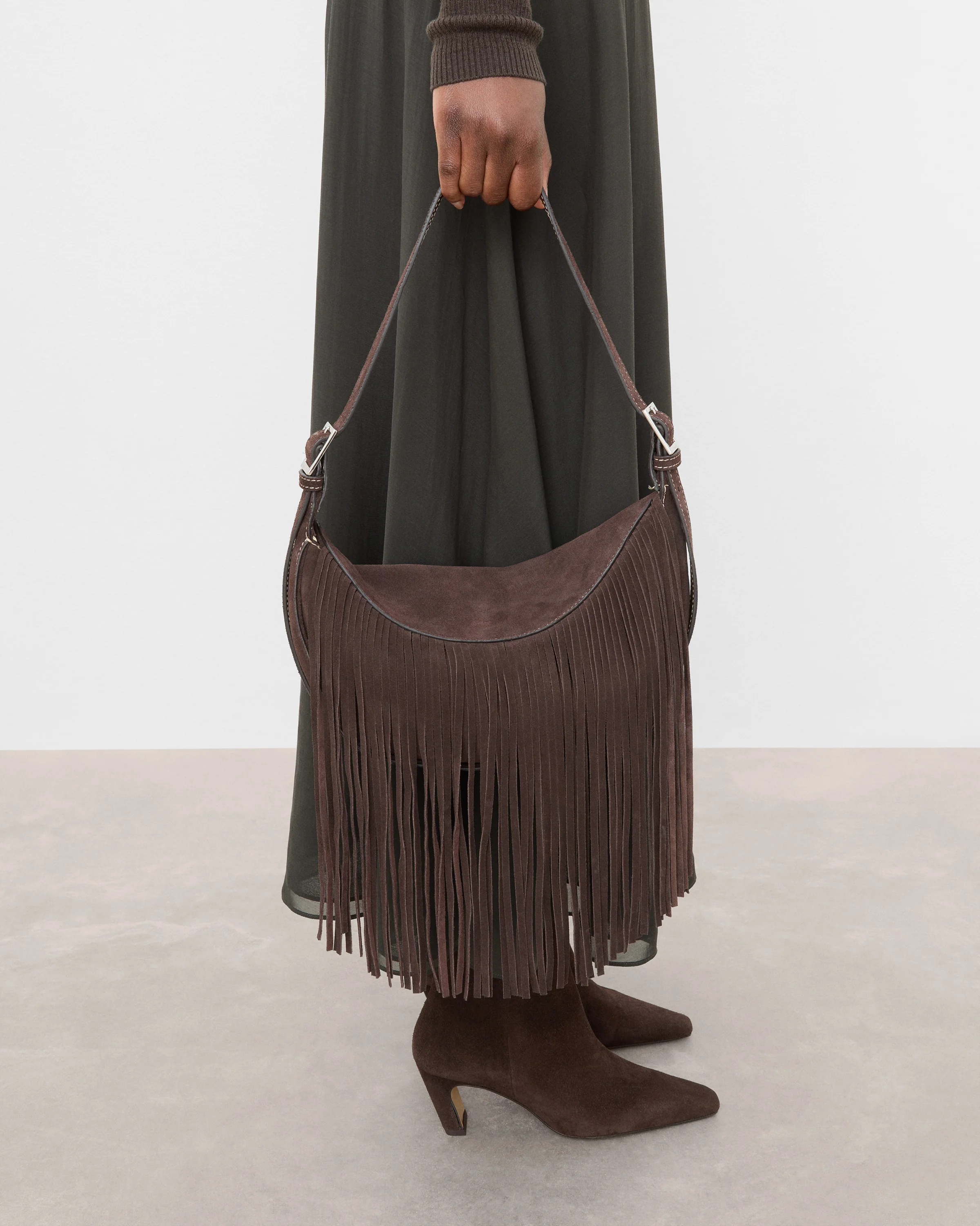Ivy Cross Shoulder Bag Suede Chocolate - Image 2